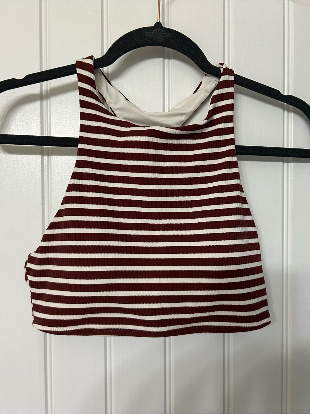 Aerie Burgundy & White Striped High-Neck Bikini Top